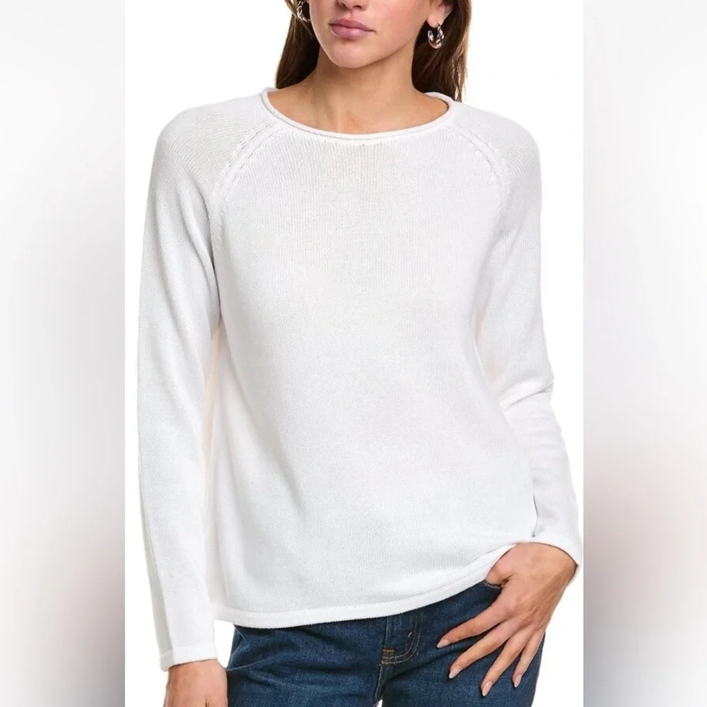 NWT $198 Eileen Fisher White Raglan Sleeve Sweater Size XXS Cotton - Picture 1 of 11